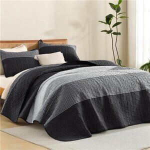 Quilt Queen Size Black, Grey and White, Gray Stripe Patchwork Summer